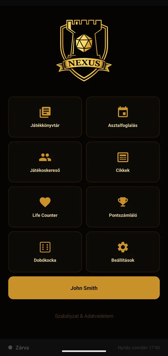 Aplikácia NEXUS — domovská obrazovka s funkciami klubu