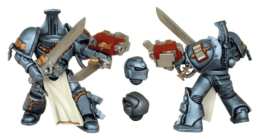 Miniature Grey Knights for Warhammer 40K, painted figures for tabletop gaming.
