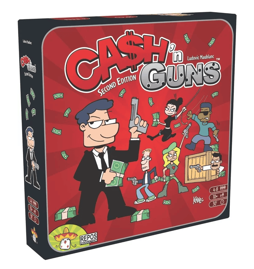 Cash ‘n Guns game with cartoon characters and money theme for family fun.