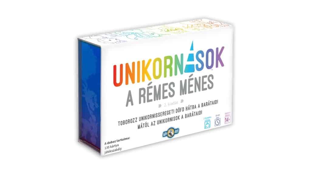 Unstable Unicorns - Rémes ménes game box, colorful unicorns and fantasy theme.