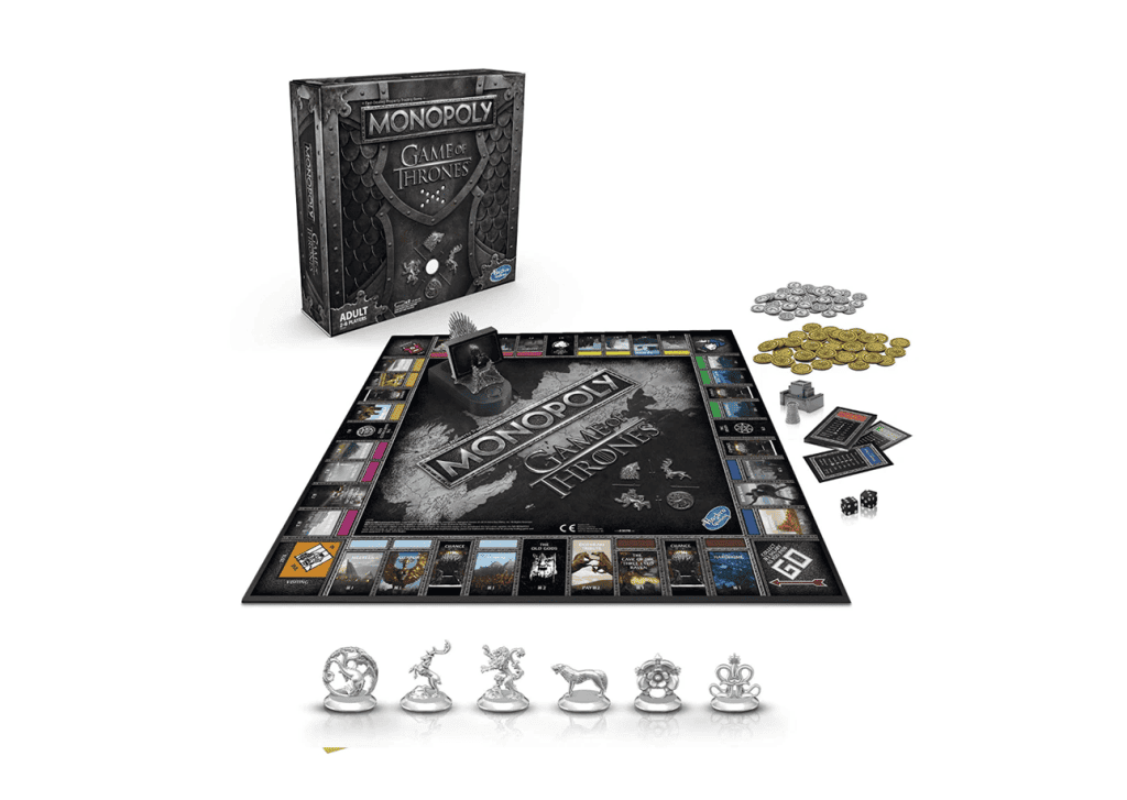 Monopoly Game of Thrones board game with tokens and cards.